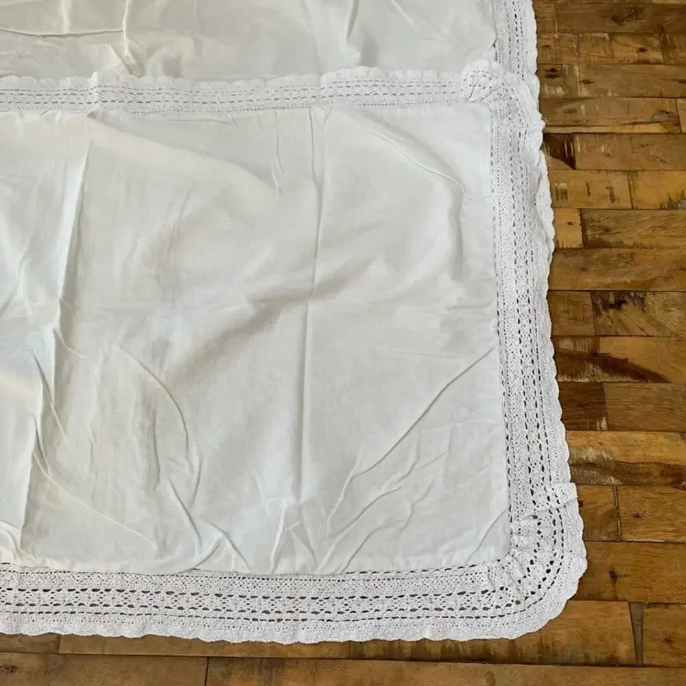 Simply Shabby Chic White King Pillow Shams (2) Linen Blend Lace Crochet Trim